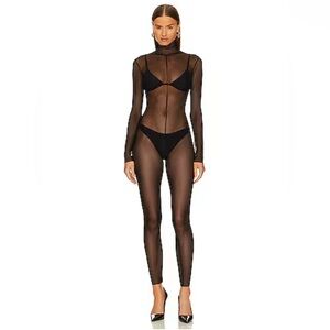 NORMA KAMALI Long Sleeve Slim Fit Turtleneck Catsuit In Black // Size S/36